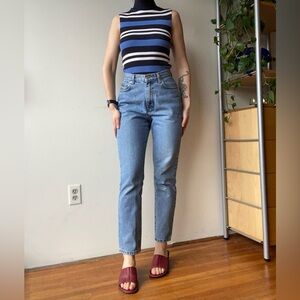 Suzy shier Stripped blue Y2K sleeveless mock neck top